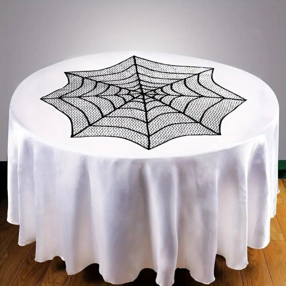 Halloween Gothic 1-Piece Black Lace Spider Web Tablecloth Dinner and Parties